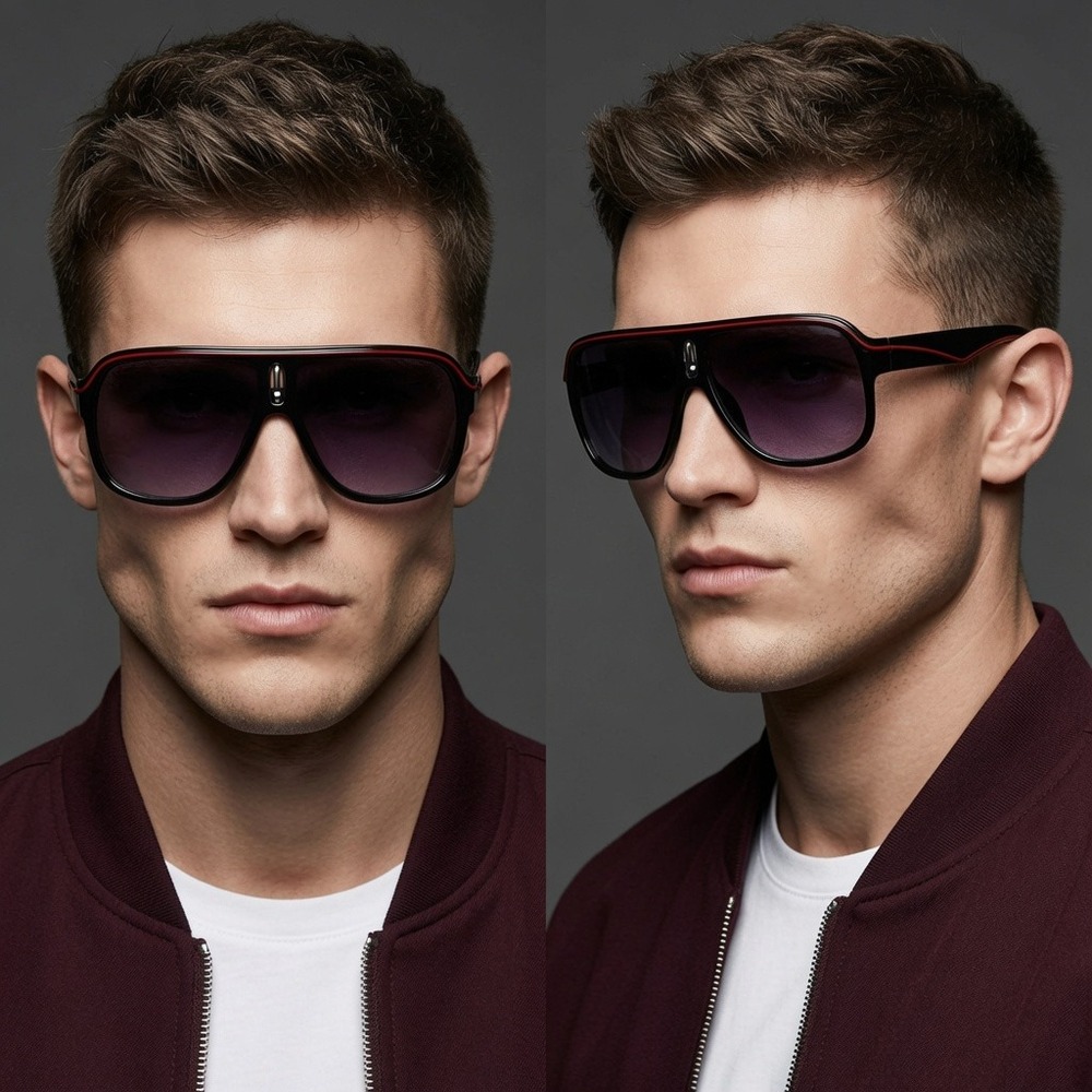 Men Navigator Racing, Biker Festival Sunglasses, Black Lenses Bold Eyewear Retro